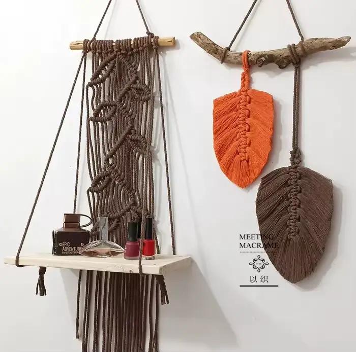 Étagère suspendue en macramé bohème, support de plantes fait à la main, organisateur mural, présento
