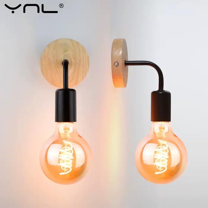 Applique murale Vintage en bois E27 220V 110V, luminaire mural pour chevet, salon, éclairage domesti