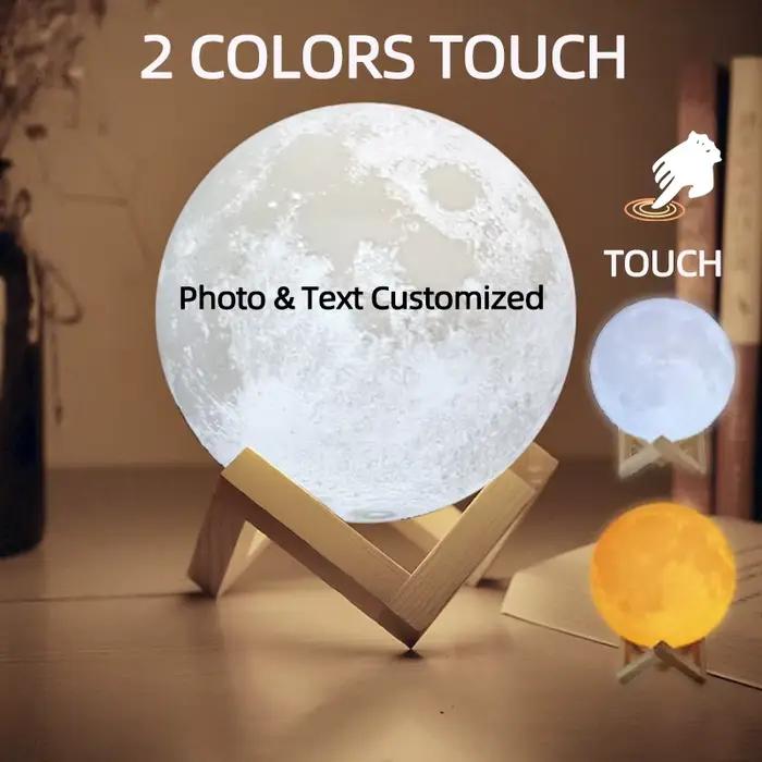 Lampe lunaire imprimée en 3D, texte Photo personnalisé, veilleuse USB personnalisée, anniversaire, f