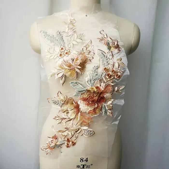 Grande broderie dentelle fleur Applique couture col Floral Patch robe de mariée vêtements de mariée 