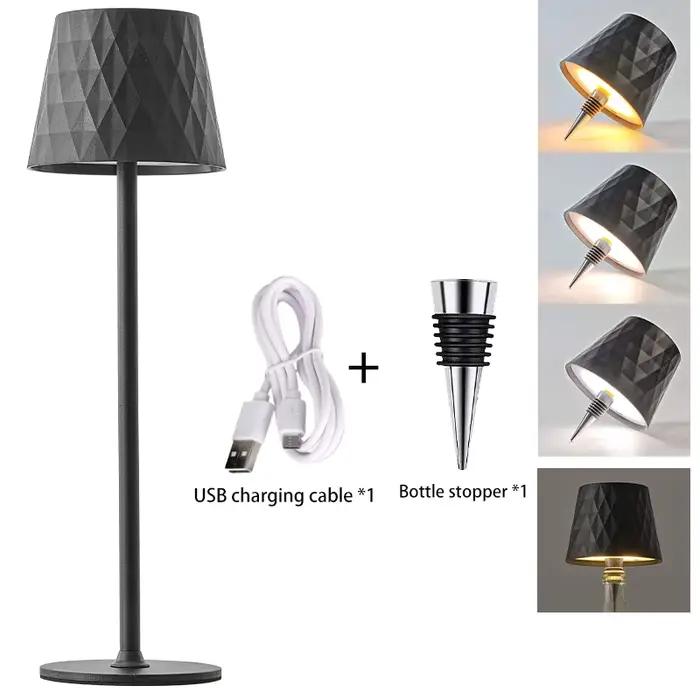 Lampe de table LED sans fil en forme de diamant, rechargeable par USB, commande tactile, gradation p