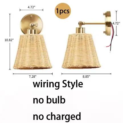 Lampe murale moderne en osier tressé, rechargeable, ampoule E27, style américain, pour chambre à cou