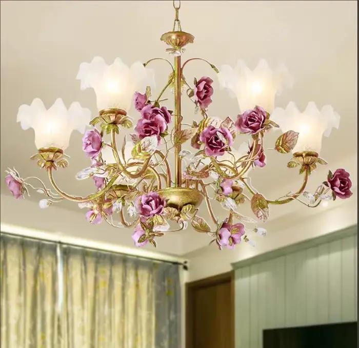 Lampe à suspension florale décorative moderne salon Rose Decora lampes 3 bras moderne chambre d'enfa
