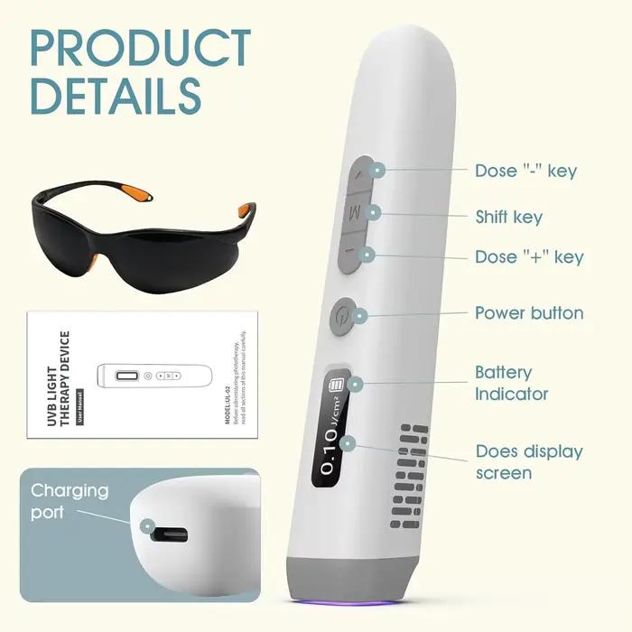 Lampe de photothérapie ultraviolette pour vitiligo, 308nm, rechargeable, portable, légère, lampe UVB