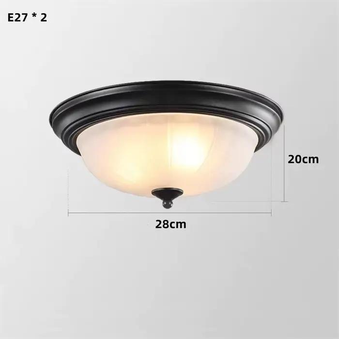 Plafonnier rond vintage en bronze noir avec abat-jour en verre givré blanc, ampoule E27 incluse pour