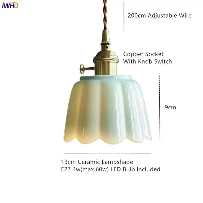 IWHD – lampe suspendue LED en céramique, style japonais, luminaire décoratif d'intérieur, idéal pour