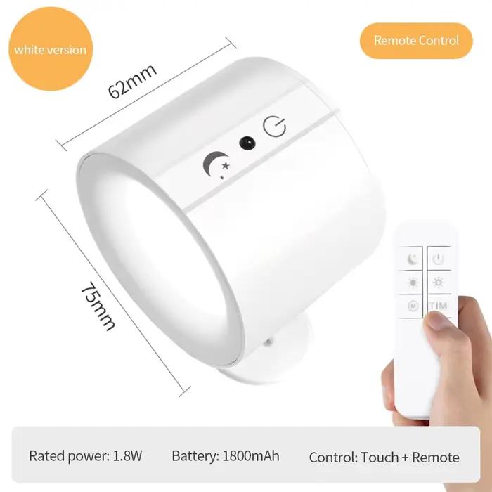 Applique murale LED rechargeable 3 couleurs Applique murale 360 °   Lampes de chambre à coucher avec