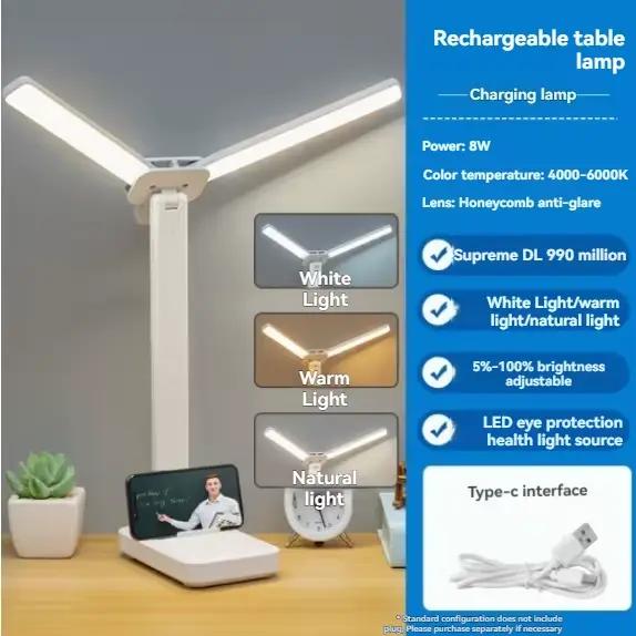 Lampe de bureau LED à double tête, lampe de lecture pliable et variable avec batterie rechargeable p