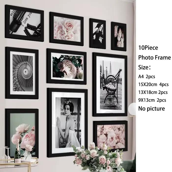 Cadre photo de famille en bois avec plexiglas, kit de galerie murale, classique, 10 pièces