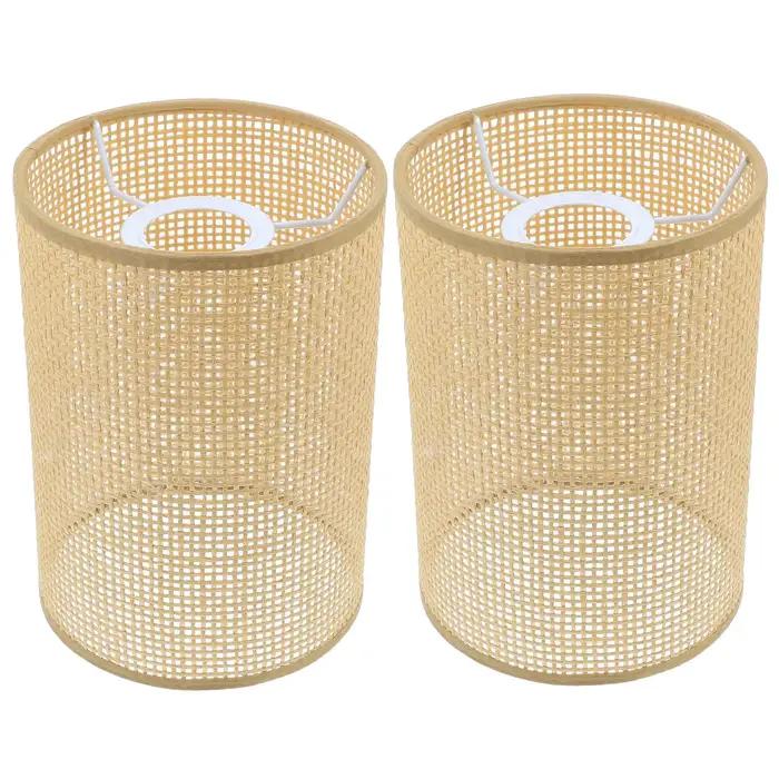 Abat-jour en rotin 2 pièces abat-jour carré à tambour tissé pour lampes de Table abat-jour de sol de