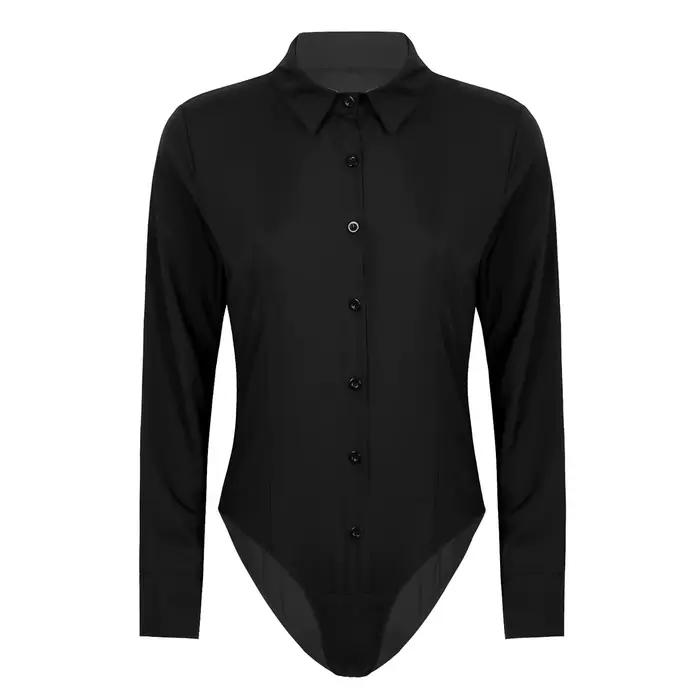 Body une pièce pour femmes, chemise basique, manches longues, col rabattu, couleur unie, combinaison