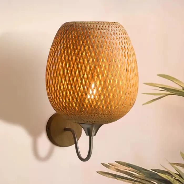 Applique Murale Vintage en Rotin et Bambou, Luminaire Décoratif d'Nik, Style Industriel Rétro, Idéal