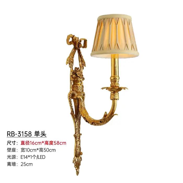 Applique murale en cuivre de style français, luxe européen rétro, pour villa, salon, chambre à couch