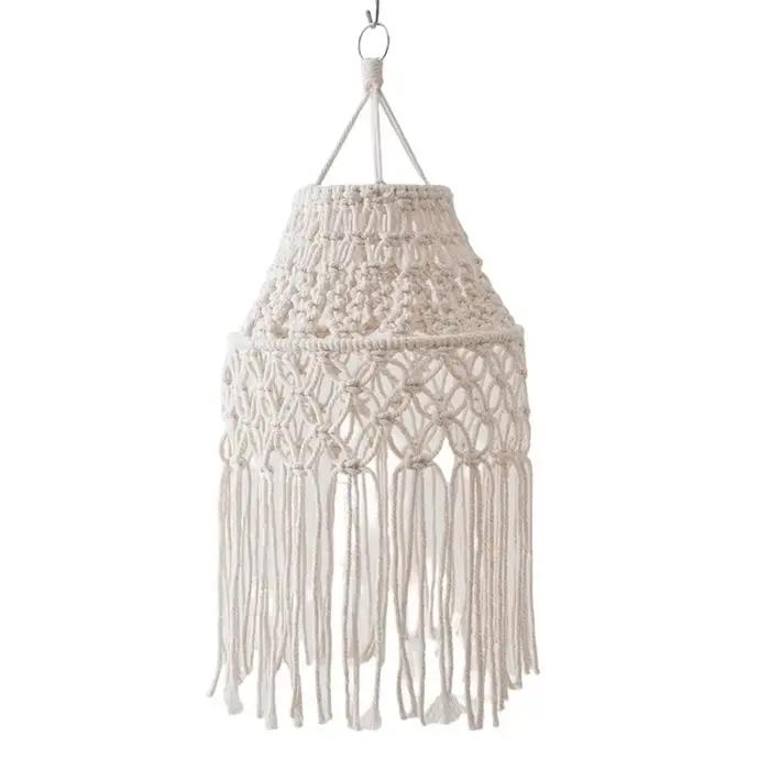 Abat-jour en macramé avec ULen coton bohème, housse pour bureau, chambre à coucher, salon, pépinière
