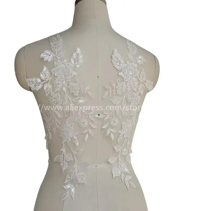 Applique de fleurs miroir en dentelle brodée de perles, accessoires de décoration de robe de mariée,