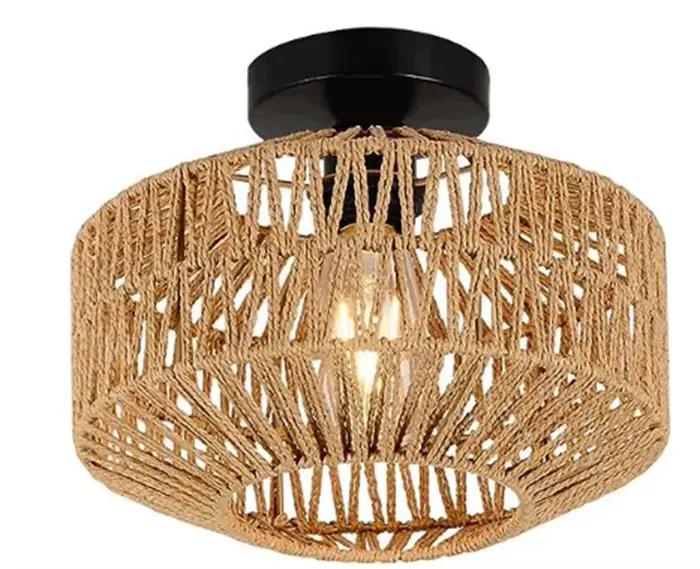 Plafonnier en rotin E27 LED lumières tissées à la main chambre lampes suspendues pour plafonnier mod