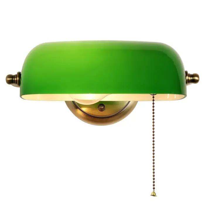 Abat-jour de banque en verre vert, applique murale réglable avec interrupteur à chaîne de traction, 