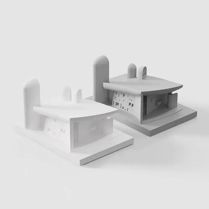 Le Corbusier La Chapelle de Ronchamp Modèle en béton - Décoration d'intérieur d'architecture moderniste, Sculpture de bureau de style brutaliste