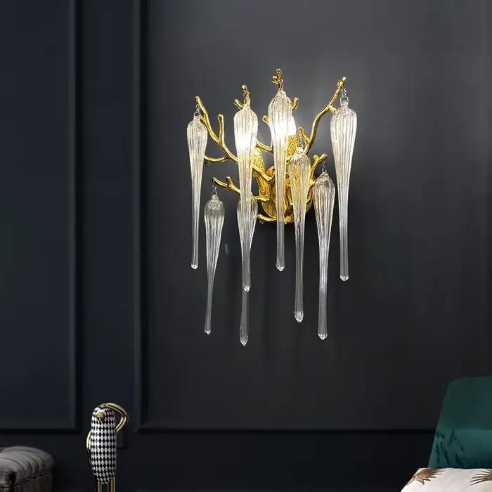 Lustre en cristal K9 doré moderne avec branches d'arbre ronde pour salon et salle à manger luminaire LED plafond nordique chandelier