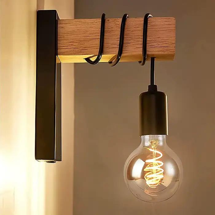 E27 luminaire mural suspendu réglable en bois lampe murale industrielle Vintage applique rétro montage mural à côté de la lampe de salon