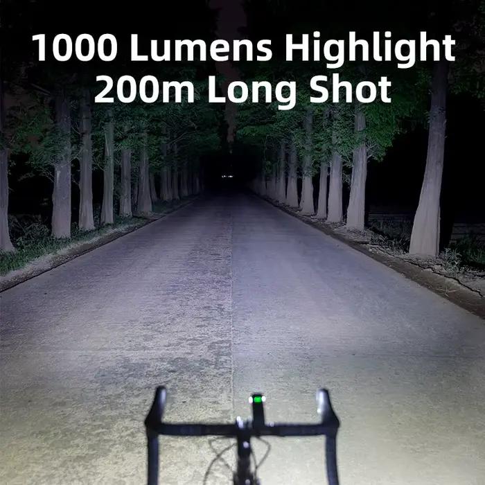 Lampe de vélo OFFBONDAGE 1000 lumens, phare avant de cyclisme, lampe torche pour guidon, recharge USB, éclairage VTT et route, haute luminosité