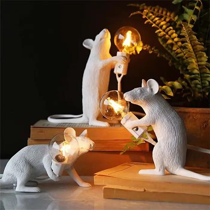 Style nordique LED souris lampe de Table moderne Animal lampe de bureau chambre chevet cadeau veilleuse maison chambre décor table lumière luminarie