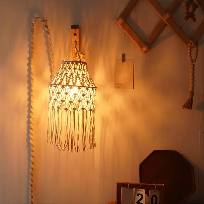 Abat-jour en macramé avec ULen coton bohème