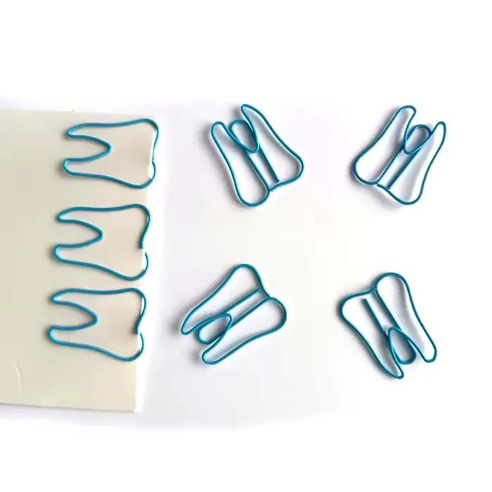 Trombones en forme de dents bleues, signet, épingle mignonne, fournitures de bureau, trombones amusants, taille assortie, colorés
