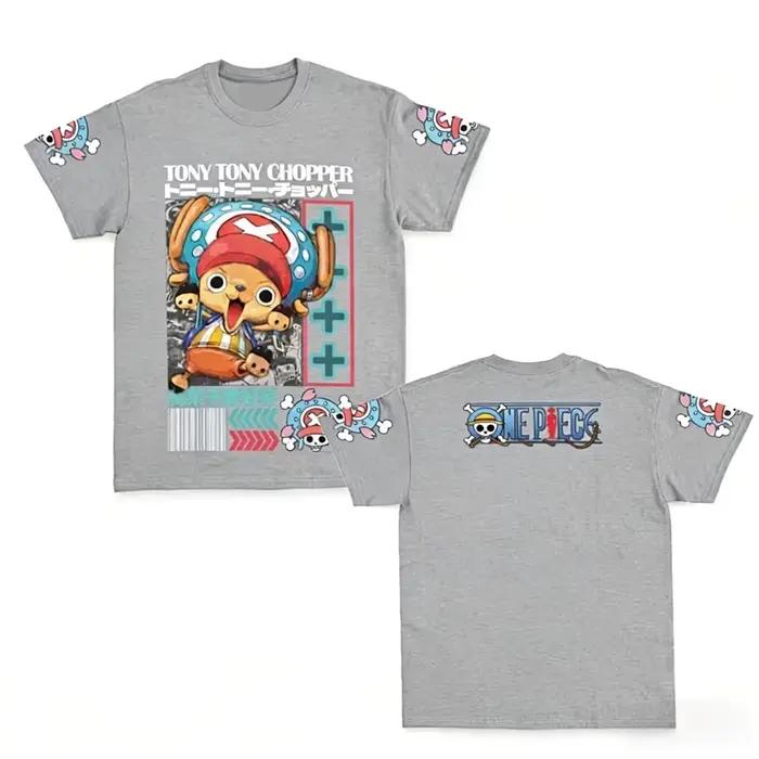 One Piece Tony Tony Chopper T-shirt pour hommes et femmes 2026 été coton Anime Double face imprimé décontracté Parent enfant haut