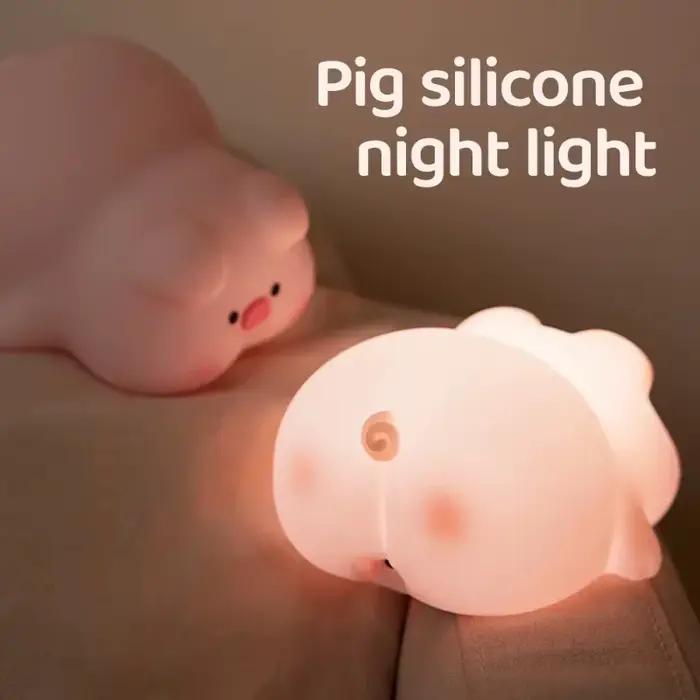 Veilleuse LED en silicone cochon rose mignon