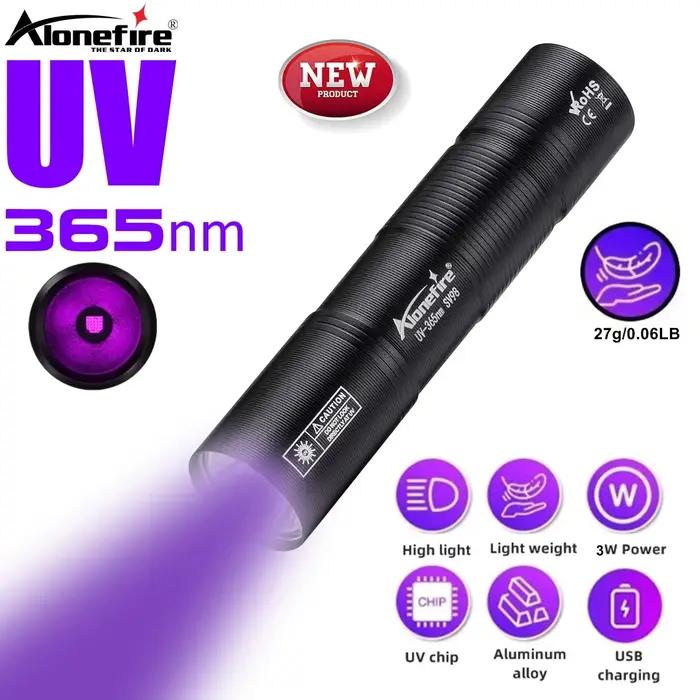 Mini lampe torche UV 365nm rechargeable par USB, petite lampe ultraviolette pour ongles, détection d'urine d'animaux, de Tinea chez le chat, de fausse monnaie, de minerais et de scorpions