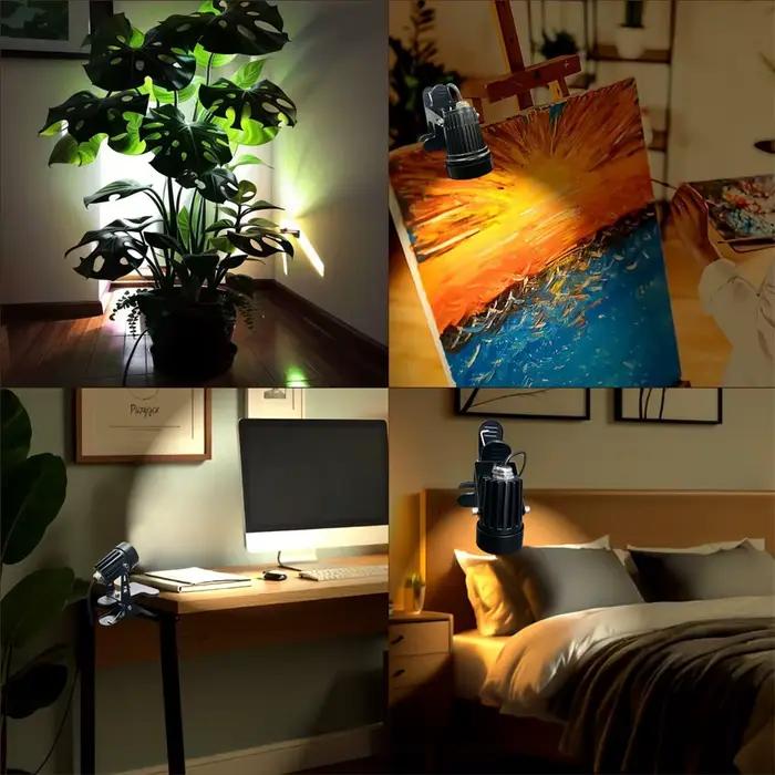 Spot lumineux à pince LED, projecteur à intensité variable 5 W avec clip, lumière à clipser pour table, bureau, panneau d'affichage, tête de lit, atelier (noir)