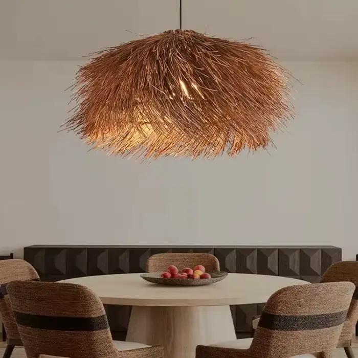 Lampe à suspension en rotin avec ampoule E27