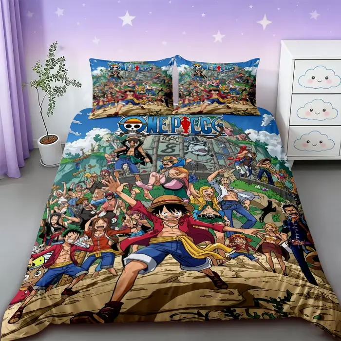 Parure de lit One Piece Anime, motif dessin animé japonais Brooke Luffy, pour lit simple ou double, décoration de chambre, cadeau pour adolescents et garçons
