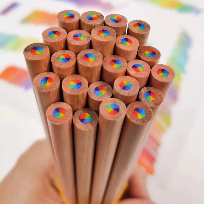 10 pièces crayons de couleur en bois, 7 couleurs en 1 crayons de dessin de couleur, croquis, graffitis, coloriage, peinture.