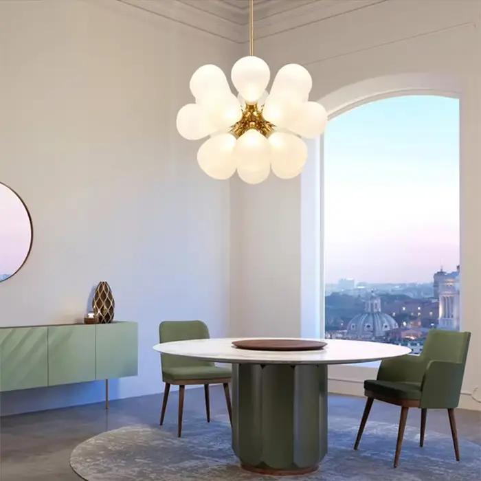 Lustre à bulles de verre moderne avec éclairage d'île pour salon et salle à manger avec finition chrome poli et ampoules néon incluses