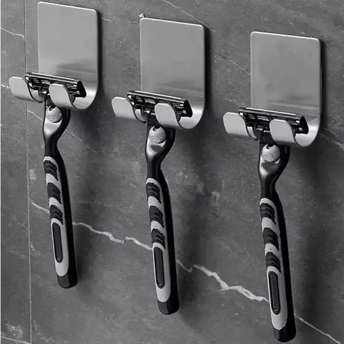 2 pièces porte-rasoir 304 en acier inoxydable hommes rasage rasoir support étagère rasage rasoir support de rangement salle de bain crochet organisateur