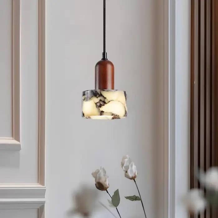 Luminaire suspendu LED rond en marbre moderne pour salon
