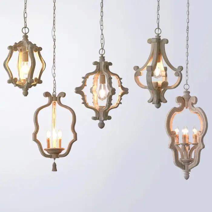 Lustre suspendu en bois style loft