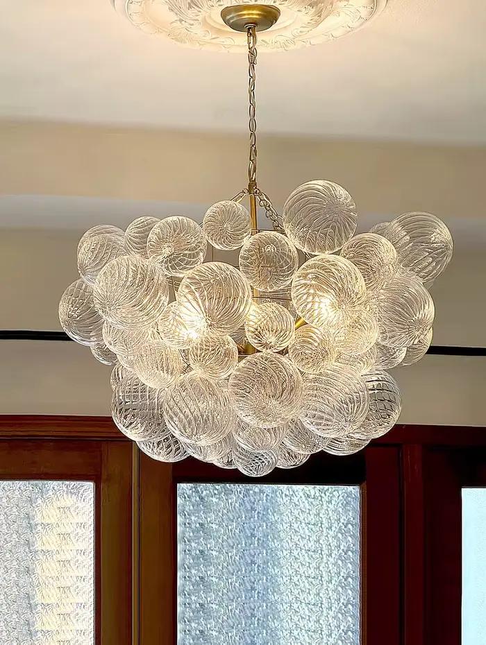 Lampe suspendue en verre nervuré du milieu du siècle