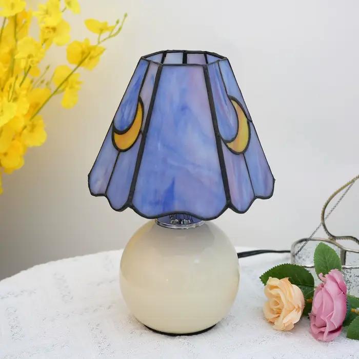 Lampe de table moderne en céramique, motif lune violette, verre teinté, lampe de chevet simple en forme de champignon pour chambre à coucher, lampe décorative pour salon et bureau