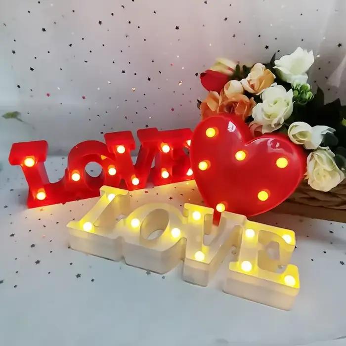 Proposition romantique de Saint-Valentin 3D AMOUR LED lettre signe veilleuse coeur chapiteau lampe de table lanternes lampe pour mariage de Noël