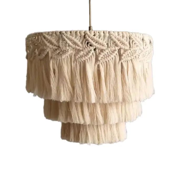 Abat-jour bohème en macramé avec pompon