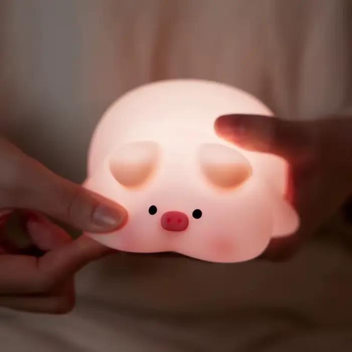 Veilleuse LED en silicone cochon rose mignon