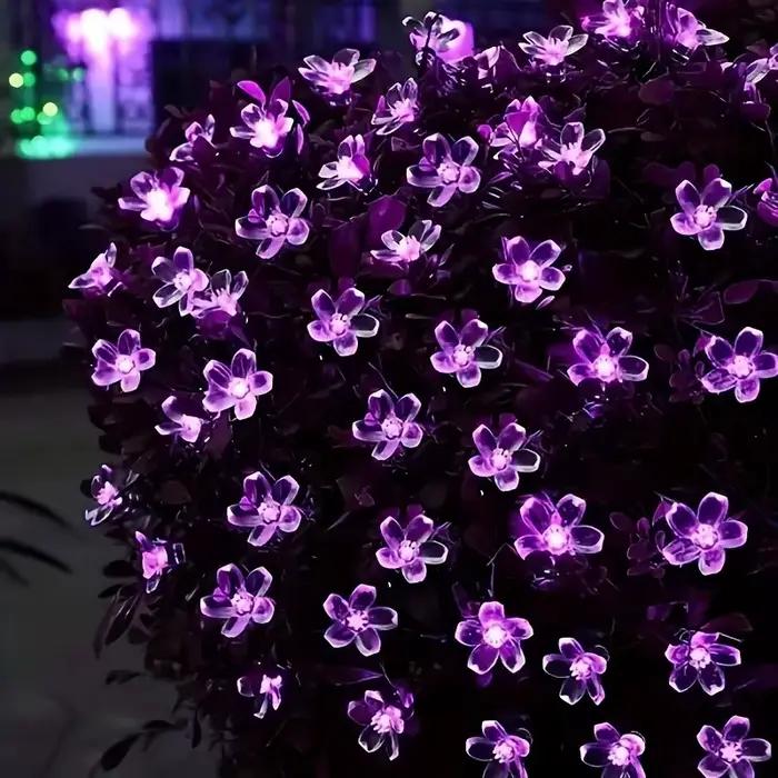 Guirlande solaire décorative en fleurs de cerisier violettes, imperméable, pour l'extérieur, atmosphère féerique, lampe de jardin, Halloween