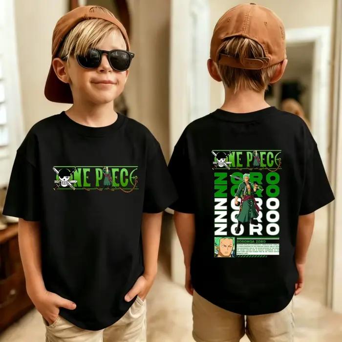 Nouveaux t-shirts à manches courtes en coton pour garçons et filles, vêtements d'été pour enfants, t-shirts d'anime Luffy Zoro Nami Chopper, vêtements mignons, t-shirts de dessins animés