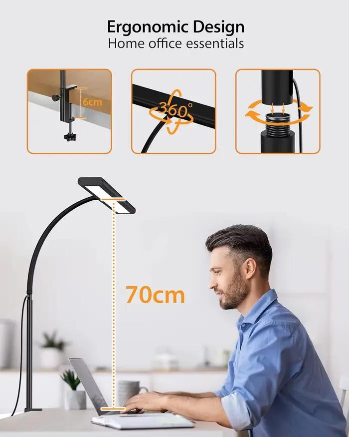 Lampe de bureau LED à intensité variable avec pince