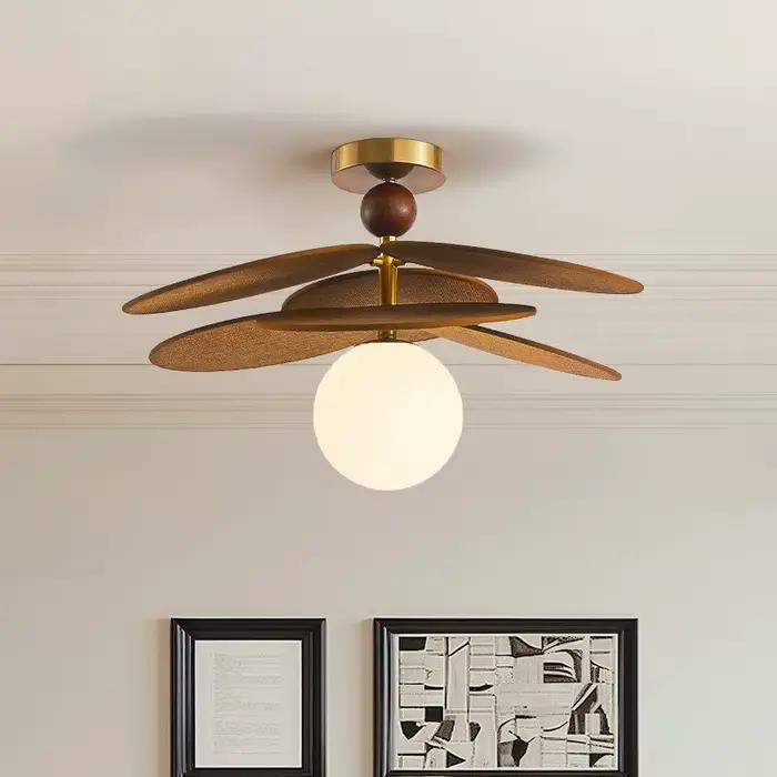 Lustre suspendu vintage en rotin tressé