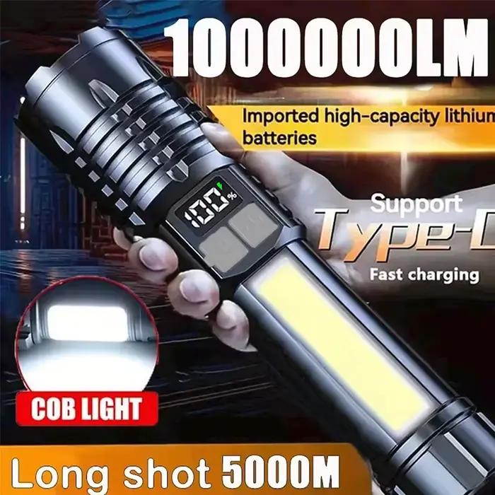 Lampe de poche LED haute puissance TYPE-C injuste aste COB lampe de poche avec lumière latérale torche pour camping en plein air randonnée