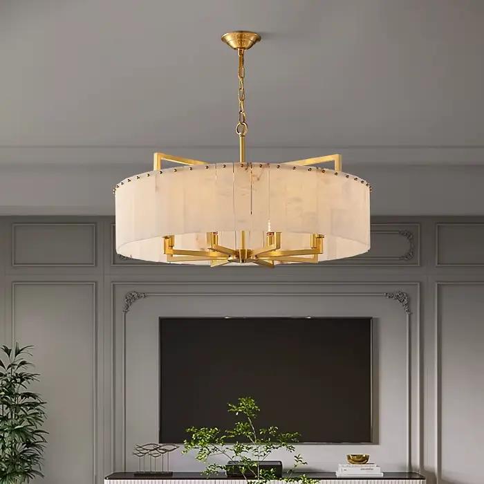 Lampe suspendue en laiton et marbre américain